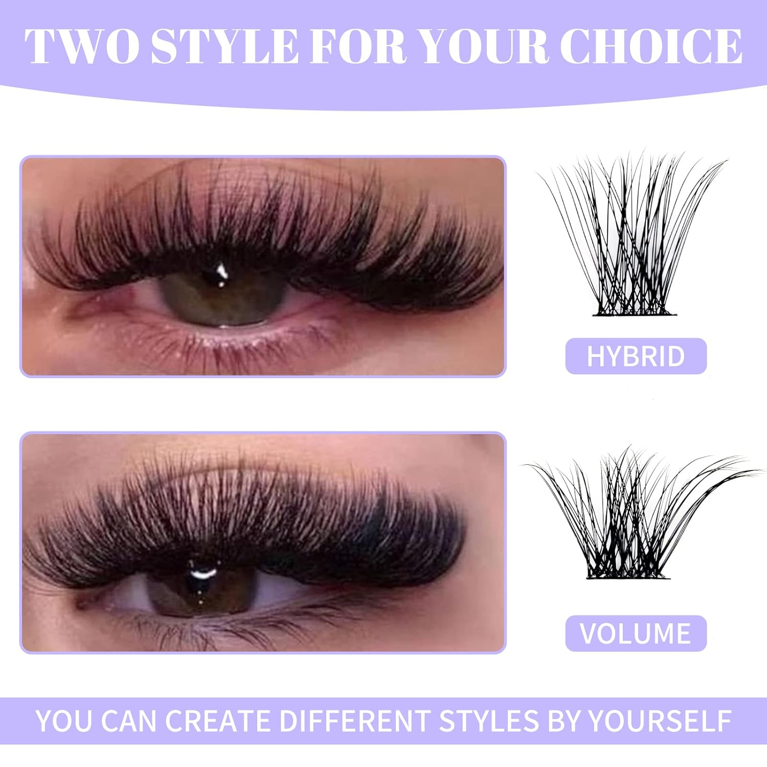 Individual Lashes Lash Clusters D Curl DIY Lash Extension Wide Stem 12-16mm Mixed Length Thin Band Cluster Lashes Reusable Eyelash Extension Soft Wispy Lash Extension Clusters��Hybrid/Volume-0.07D