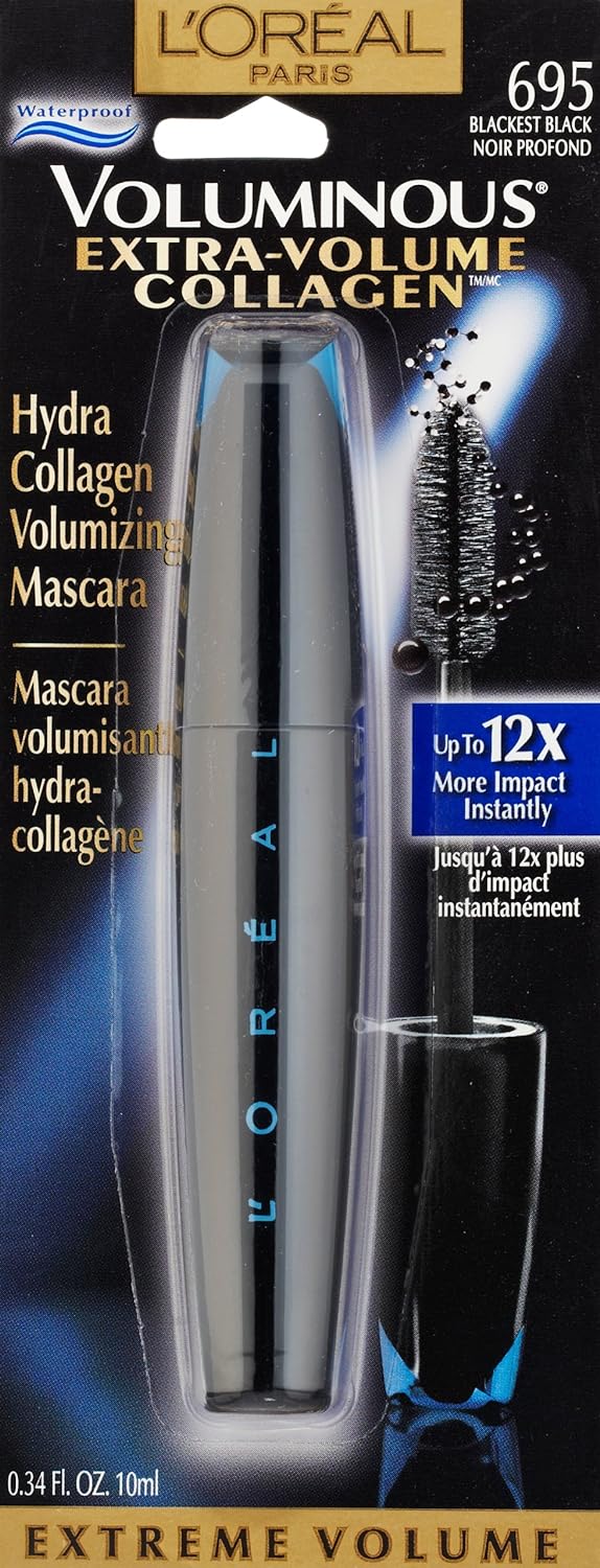 L��Or��al Paris Voluminous Extra-Volume Collagen Waterproof Mascara, Blackest Black, 0.34 Ounces